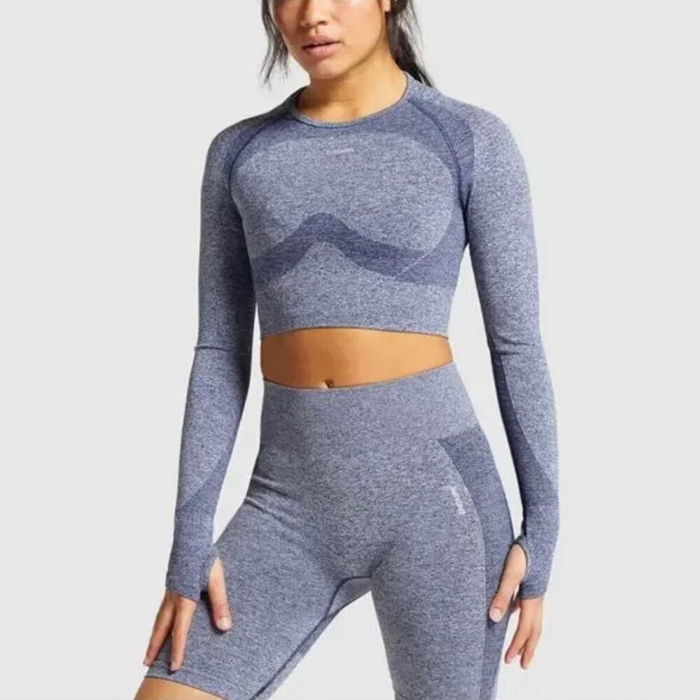 Gymshark Blue Marl Flex Long Sleeve Crop